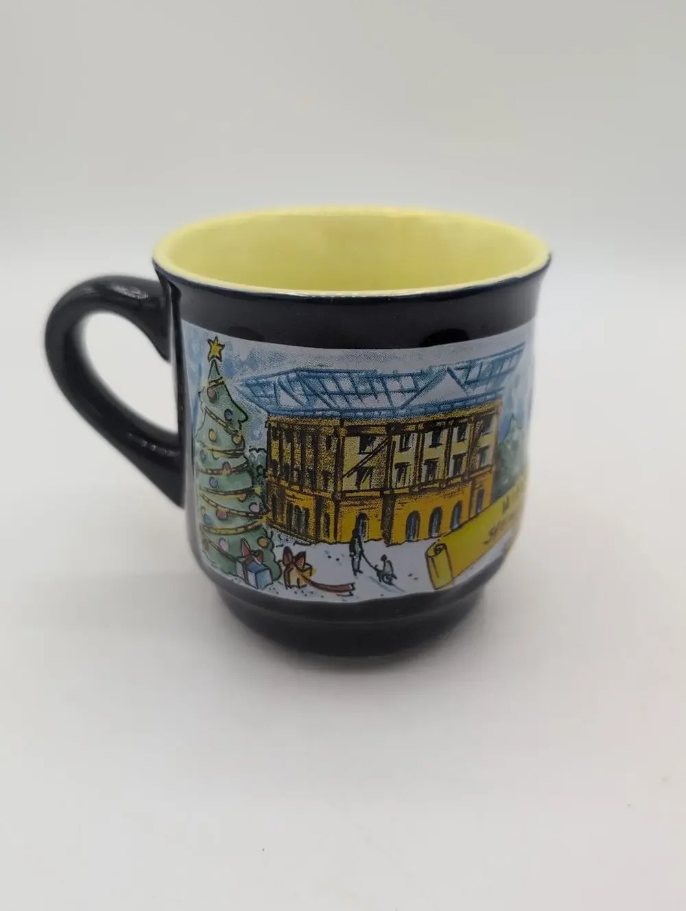 Small German Mug Cup Wiesbadener Sternschnuppenmarkt Christmas Theme Blue Yellow